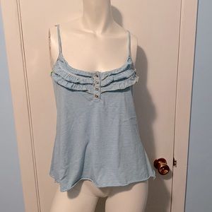 Spaghetti Strap Blue / White Horizontal Stripe Tank Top with Ruffles